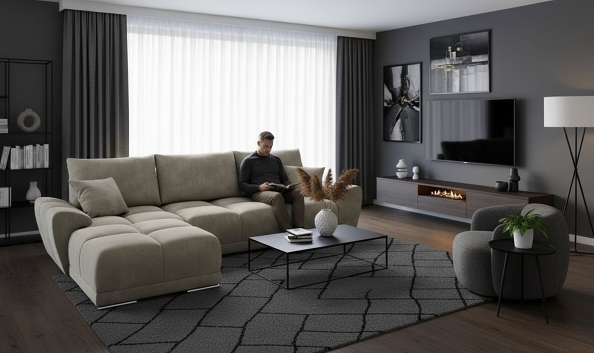 Hoekbank met Slaapfunctie L-vorm 289x189 cm – Luxe Velvet Slaapbank met Opbergruimte & Kussens – Uittrekbare Hoekbank – Comfortabele Bankbed – Crème – Medahomestore