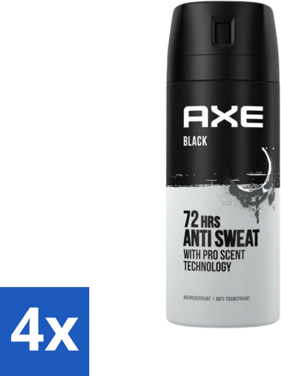4 x Axe - Deodorant Spray - 72hrs Anti Sweat - Black - 150 ml - Anti-transpirant - Deodorant Spray - 72 Uur Bescherming - Axe Black - Geur