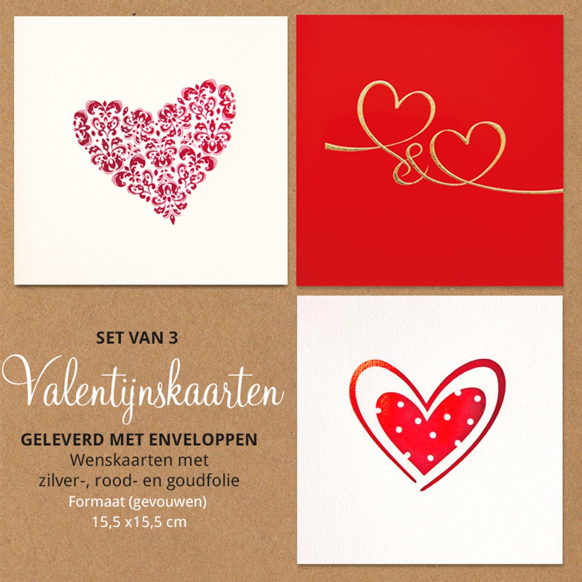 Valentijns wenskaarten (set van 3)