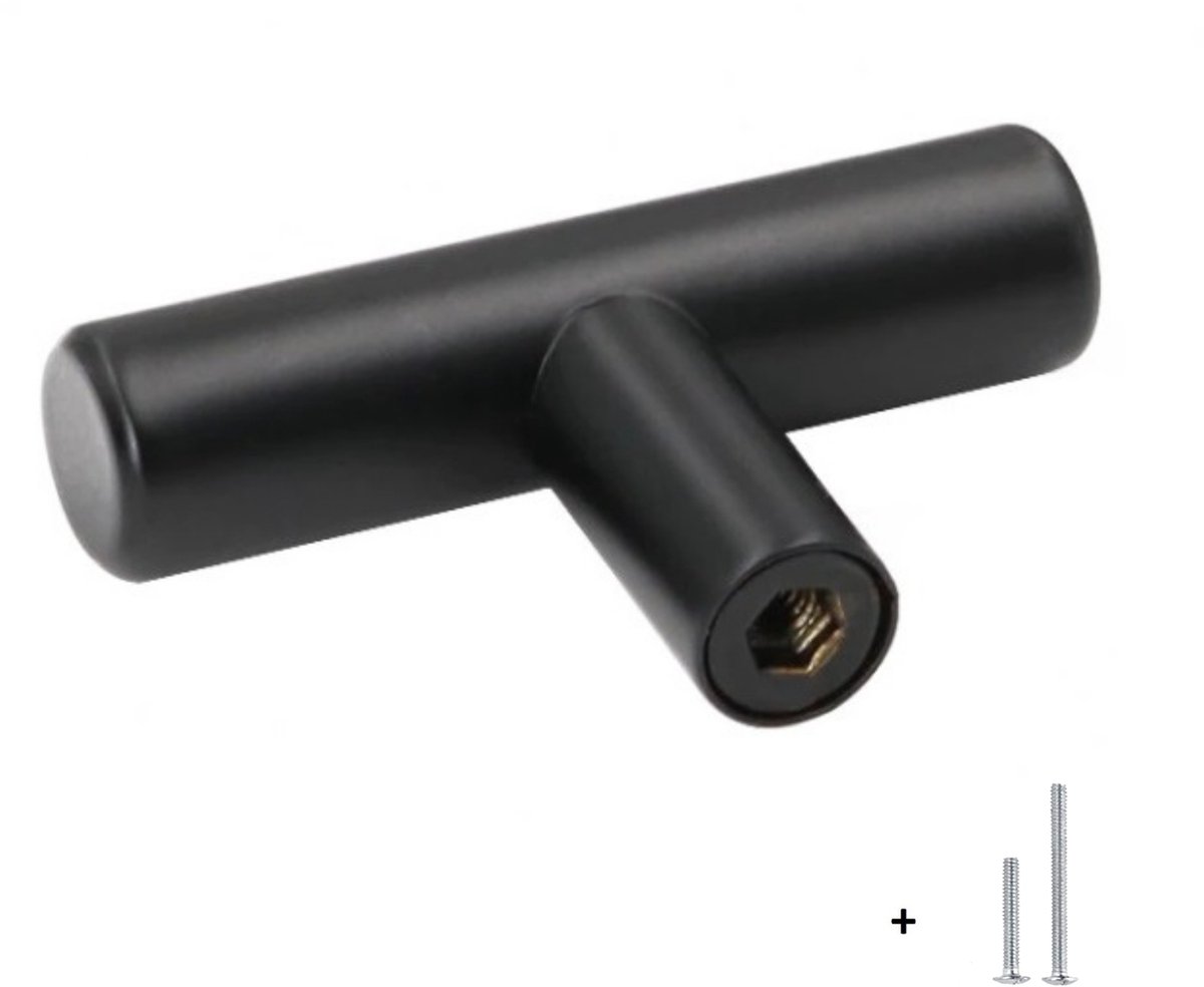 Hoexs Zwarte Meubelgreep 5 cm – Ronde Greep met 1 Boorgat – Matzwart – Kast, Lade & Deur Handgreep