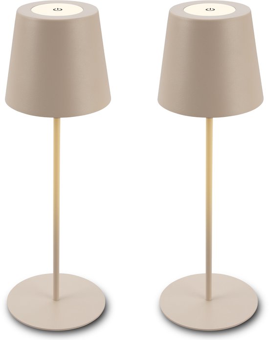 BRILONER Kiki - Set van 2 Tafellampen oplaadbaar - dimbaar - in hoogte verstelbaar - USB - IP44 voor buiten & binnen - Ø12 x 36 cm - beige