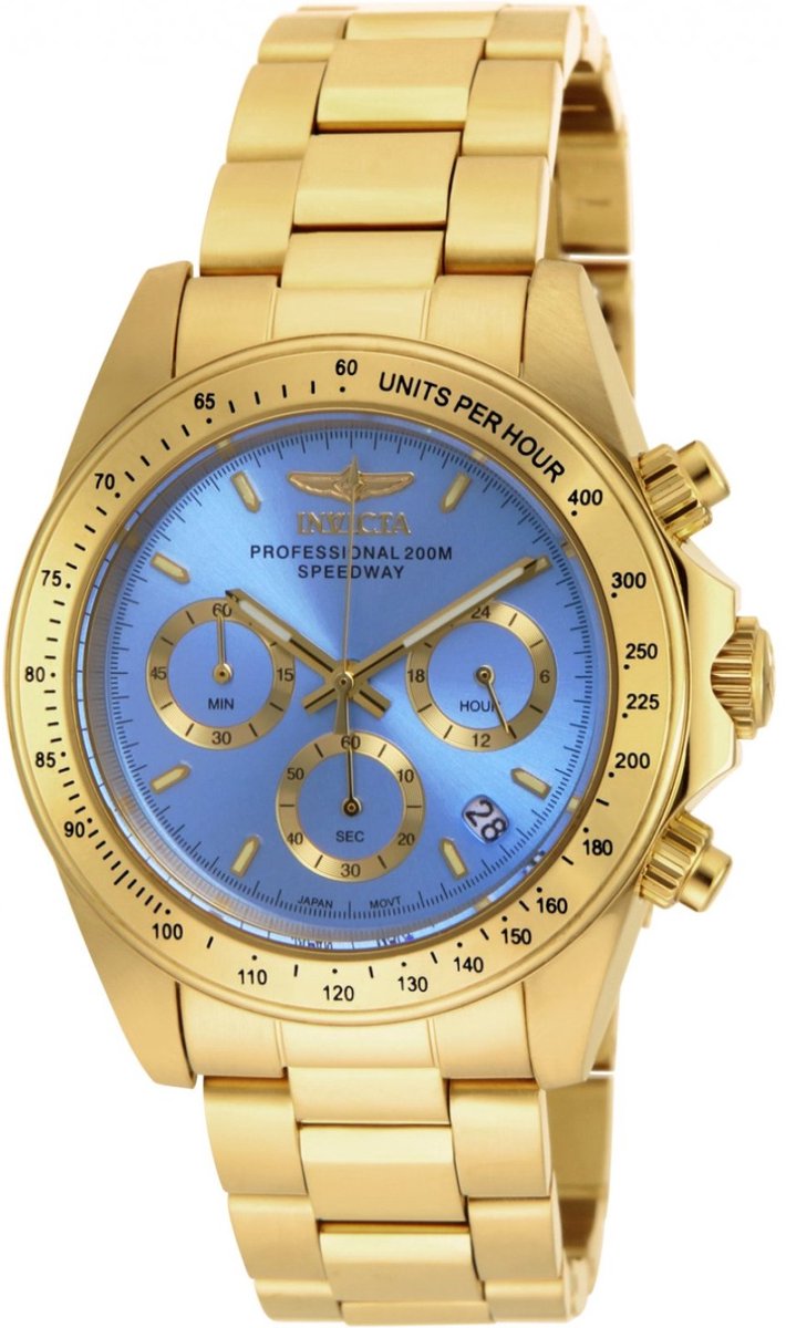 Invicta Speedway 18256 Heren Horloge - Waterdicht - Analoog - Quartz Uurwerk - Roestvrij Staal met blauwe Wijzerplaat - 39mm
