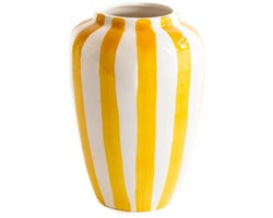 Val Pottery Foolish Funky Flower vaas XXL H30cm gele streep