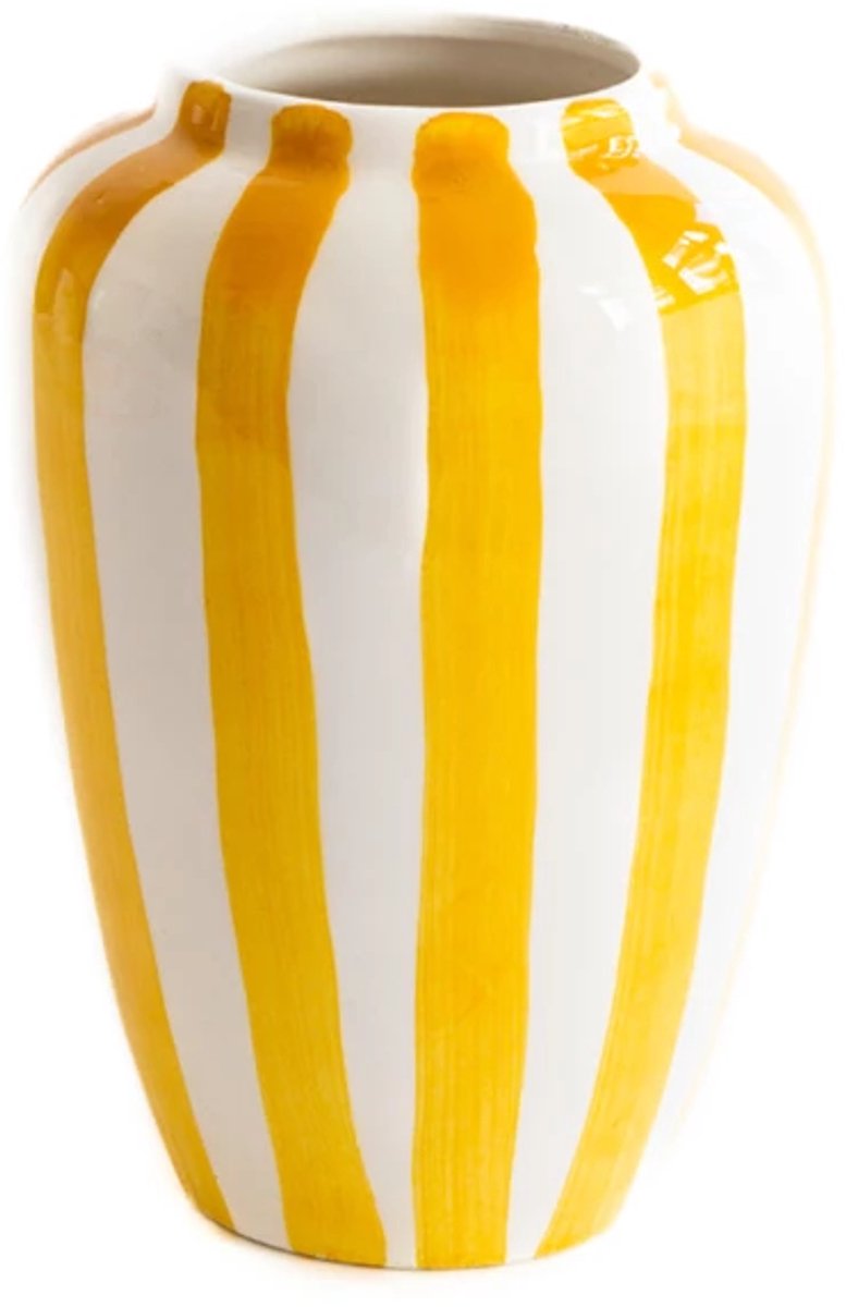 Val Pottery Foolish Funky Flower vaas XXL H30cm gele streep