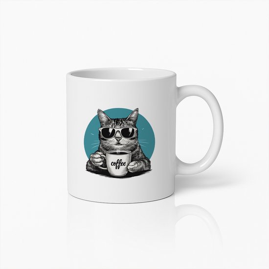 Koffiemok 330ml – Coole Kat met Zonnebril Koffie Mok Design – Grappig Cadeau voor Kattenliefhebbers, Vrienden, Kantoor, Thuis