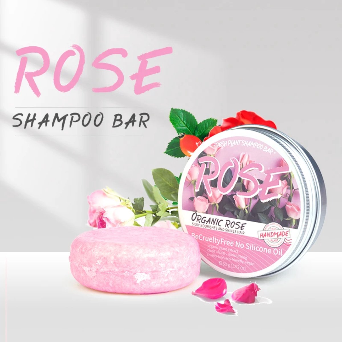 Shampoo Bar - Roos - Rose - Natuurlijk en Vegan - 60gr - Bio - Duurzaam - Handgemaakt - Handmade - Milieuvriendelijk - Plantaardig - Rotzooi Vrij