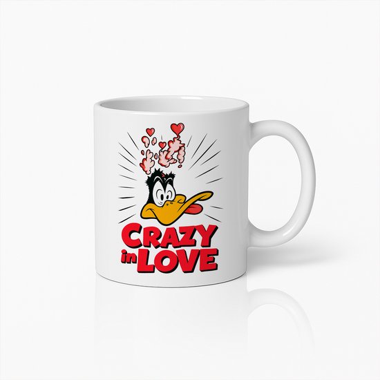 Tasse à café « Crazy in Love » 330 ml – Tasse humoristique avec dessin animé – Cadeau idéal pour la Saint-Valentin, pour les couples et les amateurs de café.