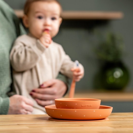 Service de table Enfants Nattou en silicone 3 pièces - 19,2 cm - Motif terre cuite