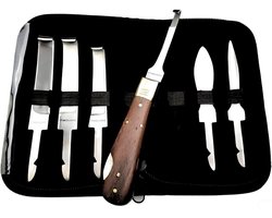 MEDLUXY® Pro - Hoefmes Set - 7-delig hoefmessen set – links smal breed – rechts smal breed - hoevenkrabber, klauwmes - verwisselbaar