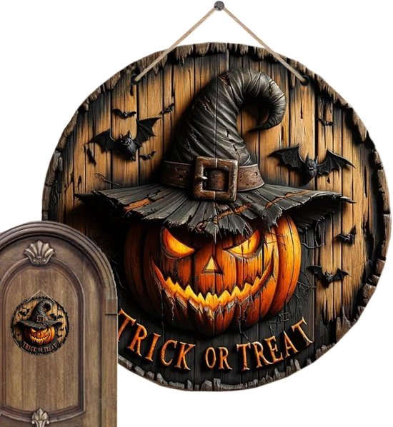 Halloween Heks en Skelet Deurhanger - 20 cm Acryl Decoratie - Binnen en Buiten Tuindecor - Met Schedel Motief - Gemakkelijk te Installeren - Weerbestendig - Cadeau voor Halloween Liefhebbers