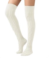 Dames winter gebreide overknee sokken - Laarssokken - Dames gebreide warme sokken - 75cm - Laarssokken - Dames warme sokken - Winter lange sokken - Winter warme beenwarmers - Warme kniekousen - Wit