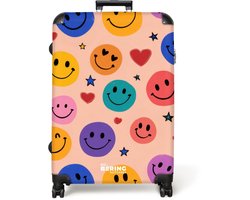 NoBoringSuitcases.com NoBoringSuitcases.com® - Koffer groot - Reiskoffer lichtgewicht - Patroon van kleurrijke smiley's - Rolkoffer met 4 wielen - Grote trolley XL - 98 liter bagage