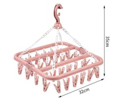 Opvouwbaar hangend kledingrek met 32 klemmen - kleerhangers - kleerhangers kunststof - Multifunctioneel windbestendig droogrek - Droogrek voor sokken en ondergoed - Huishoudelijk plastic kledingdroogrek - Hangend droogrek - roze