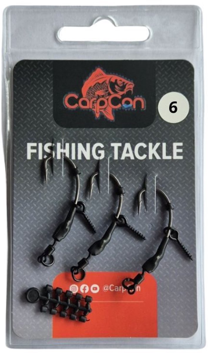 Ronnie/Spinner Rig Hook Section - 3 stuks - Haakmaat #6 - Inclusief 10 Hook Beads - Ready-to-Fish Karper Onderlijn
