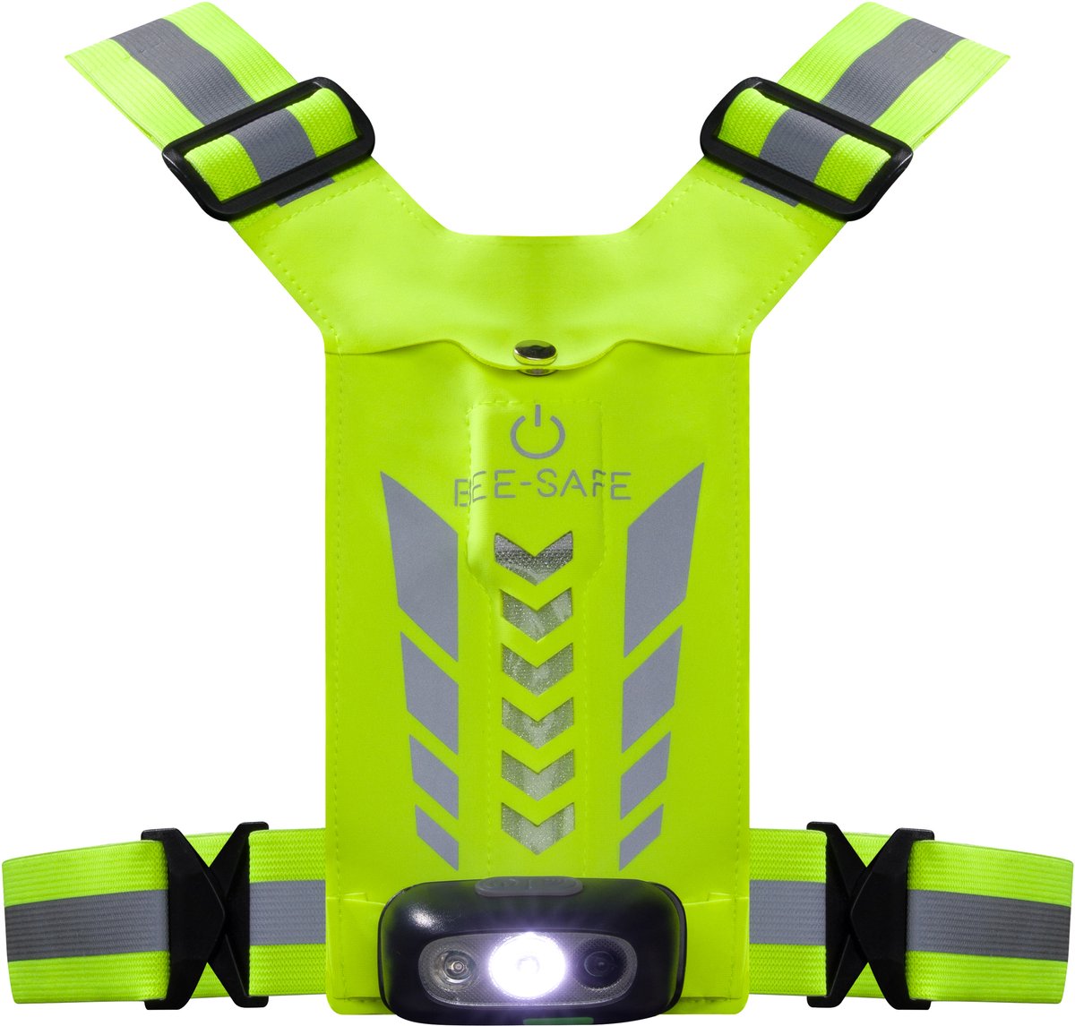 Led Harness - USB Phone pocket Glow - Bee Safe - Lime - Hardloop verlichting - Handig je telefoon meenemen