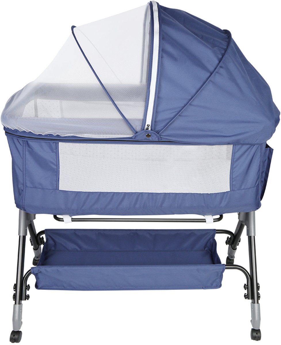 PIPIPOXER Babybedje 4-traps hoogteverstelling met plank, matras, Blauw