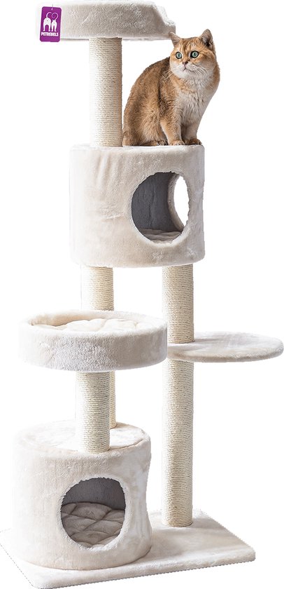 Petrebels Residence 147 Krabpaal - Creme - Voor meerdere katten - Met slaapplaatsen