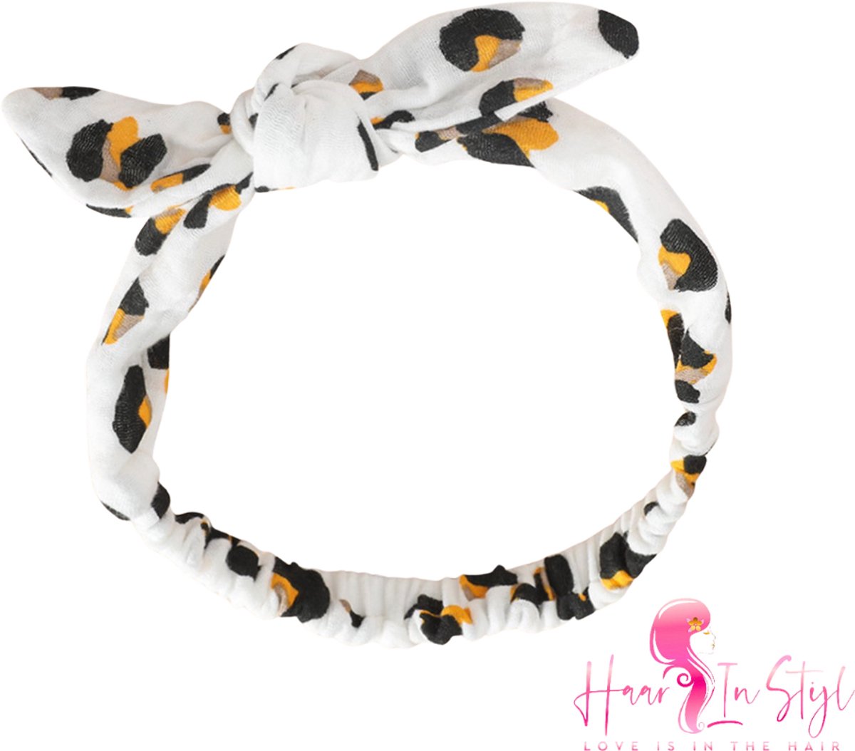 Haarband Hafsa Luipaard - Smalle hydrofiele zachte haarband met strik - baby meisje haaraccessoires