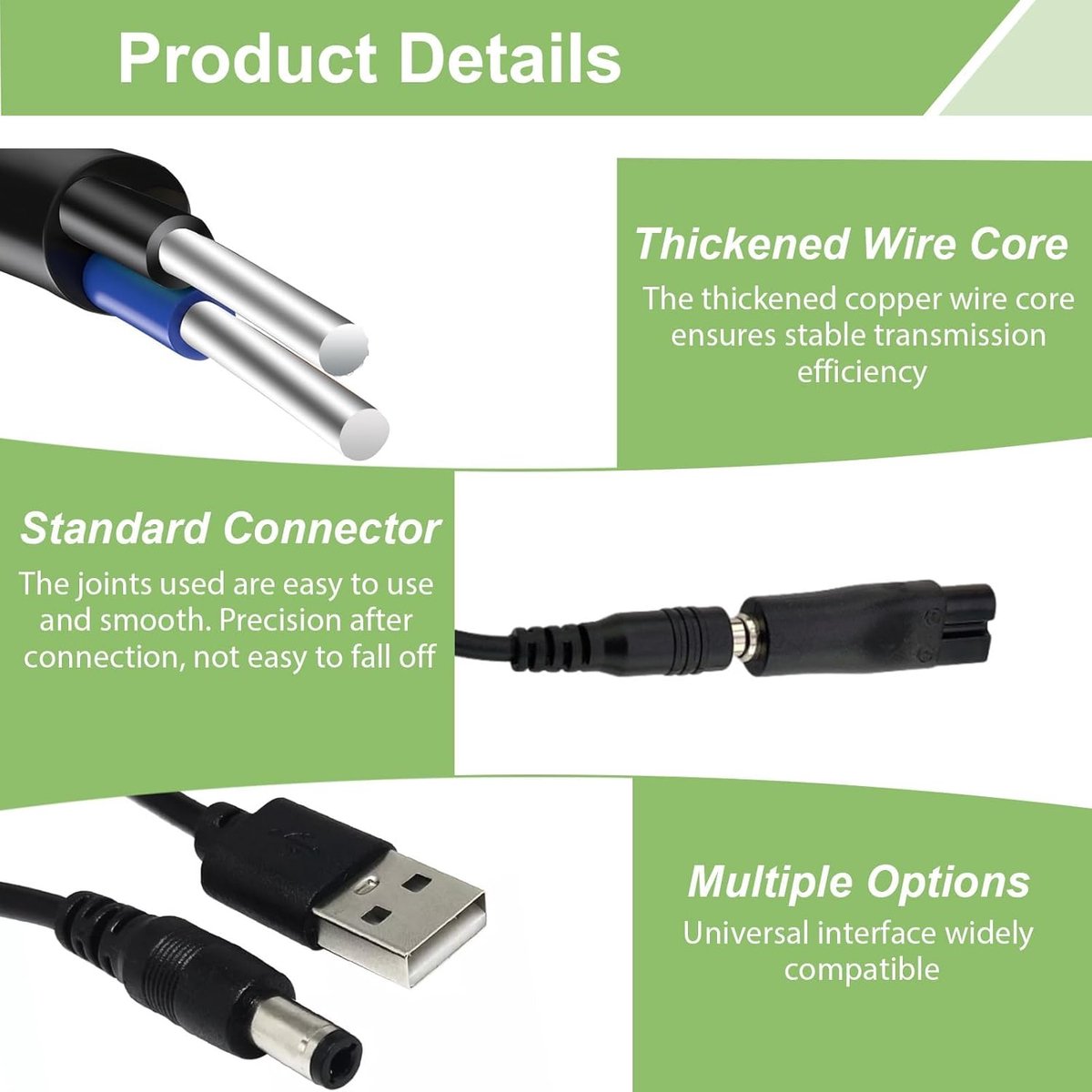 USB 5v-Stroomadapter - Met 6 Adapterpunten - Voedingskabel - 1m - Voeding - Adapter Kabel - Universeel - Scheerapparaatlader - Geschikt Voor Elektrische Tondeuses, Scheerapparaten, Reinigingsapparatuur, Ontharingsapparatuur, Tondeuses Voor Huisdieren — afbeelding 4