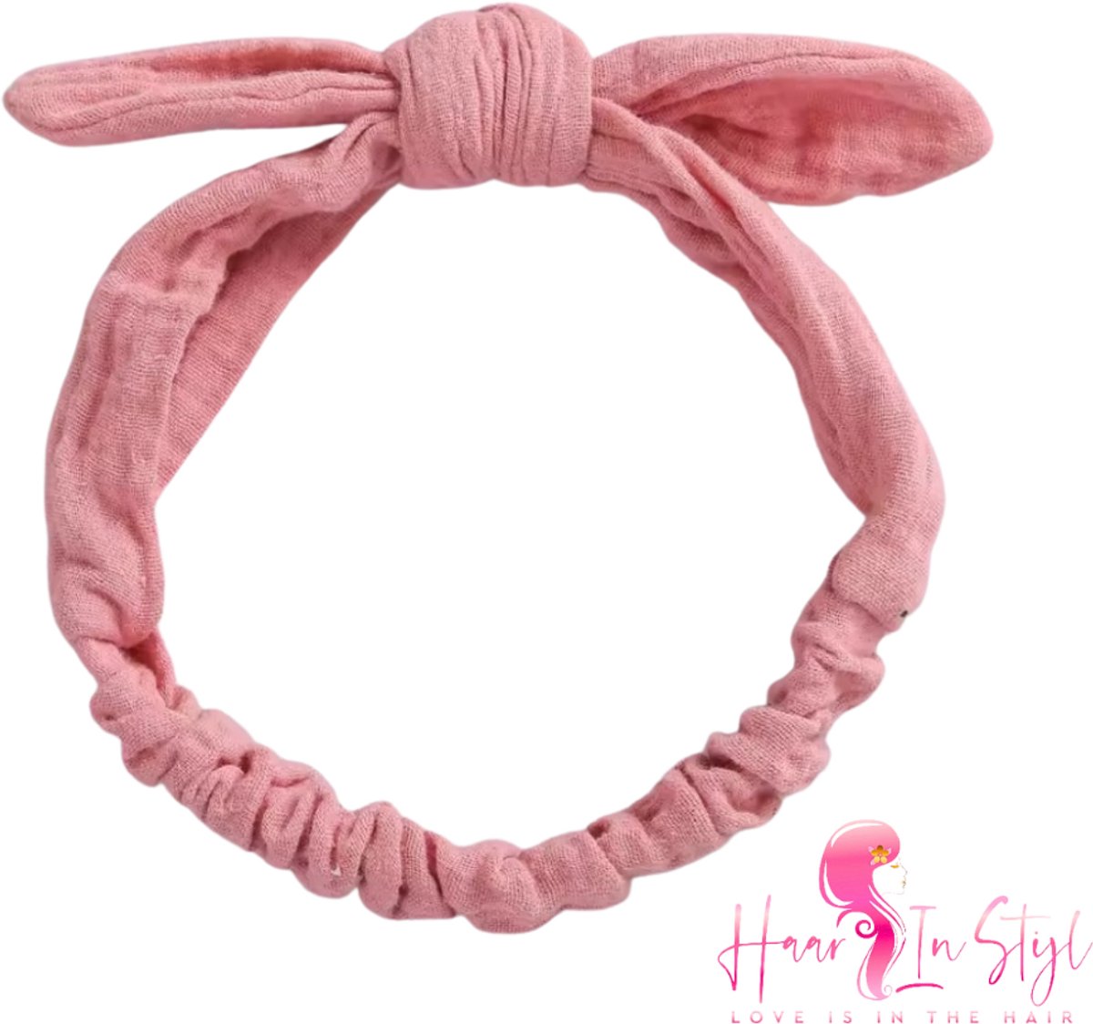 Haarband Hafsa Roze - Smalle hydrofiele zachte haarband met strik - baby meisje haaraccessoires