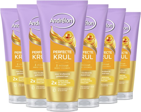 Andrélon 1 Minuut WOW Haarmasker - Perfecte Krul - verrijkt met macademia-olie & elastine - 6 x 180 ml