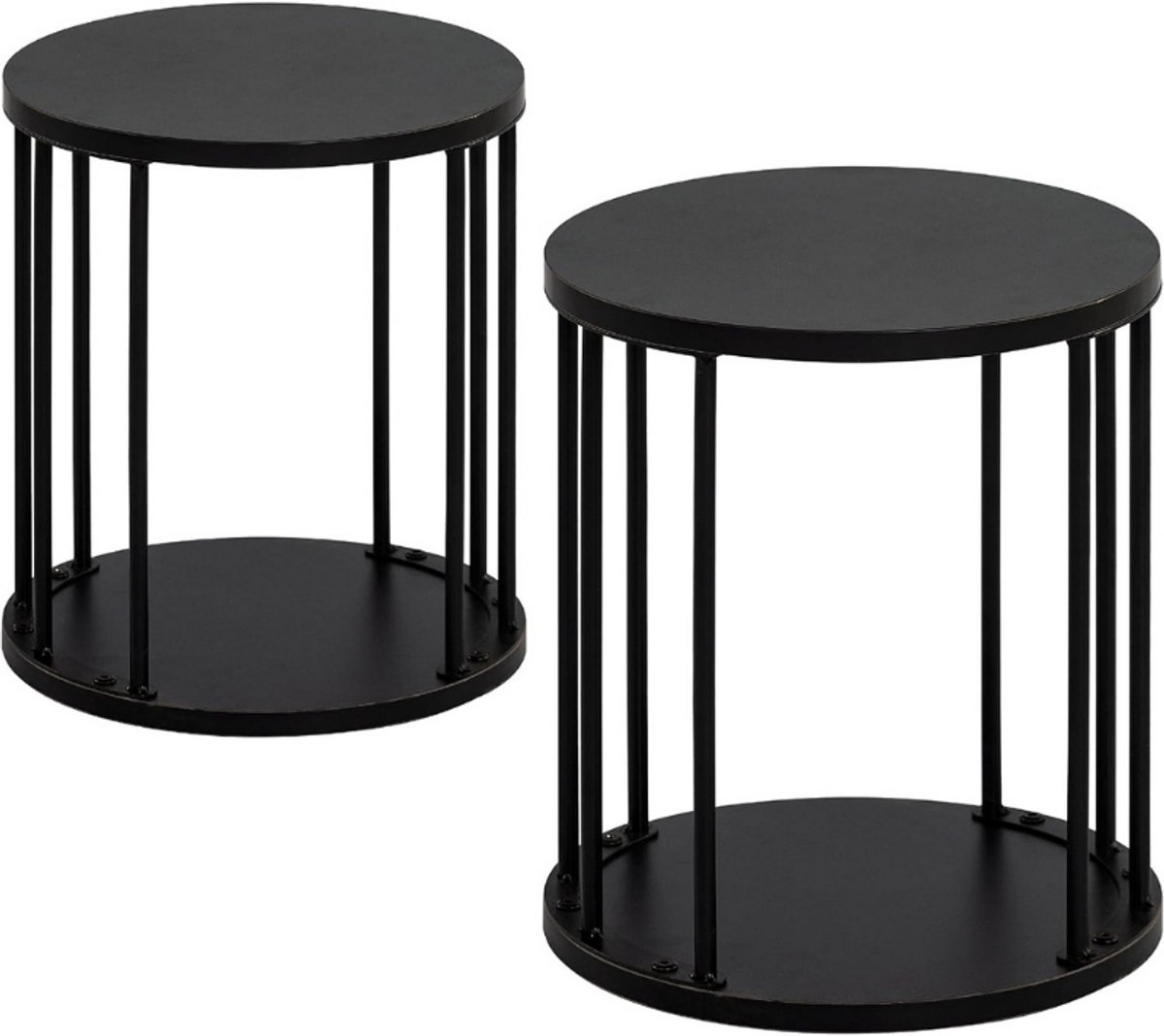 Ronde Kruk Voor Kinderen En Volwassenen - Opstapkruk - Kleine Plantenkruk - Voetenbank Voor Badkamer - Keuken - Slaapkamer - Kantoor - 30 X 30 X 34.5 Cm - Hout - Zwart - Set Van 2