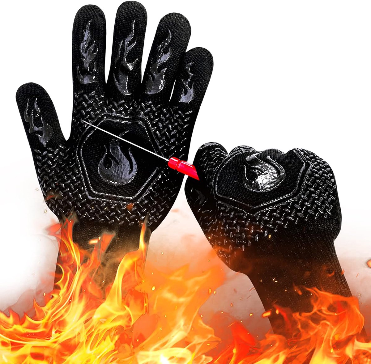 Gsedaox-Ovenwanten-2 stuks-Ovenhandschoenen-BBQ Handschoenen-Hittebestendig tot 800°C-Aramid-Zwart