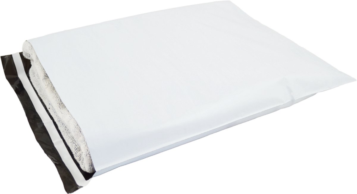 100x Verzendzakken plastic 380 x 480 mm - 60 micron COEX - Zelfklevende Plakstrip - Ondoorzichtig - Wit/Zwart - Kledingzakken - 100% Recyclebaar - Waterafstotend - Voor Kleding en Webshop - Verzendenveloppen