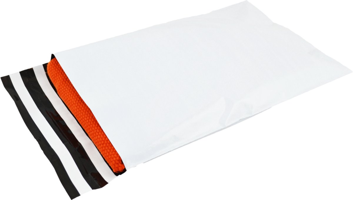 100x Verzendzakken plastic 255 x 355 mm met retourstrip - 60 micron COEX - Zelfklevende Plakstrip - Ondoorzichtig - Wit/Zwart - Kledingzakken - 100% Recyclebaar - Waterafstotend - Voor Kleding en Webshop - Verzendenveloppen
