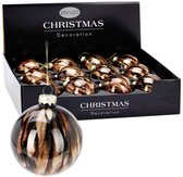 Boules de Noël en Verres Ceruzo – Set de 12 – Brillant 8 cm – Marron, or , Goud, Zwart Glitter Glas