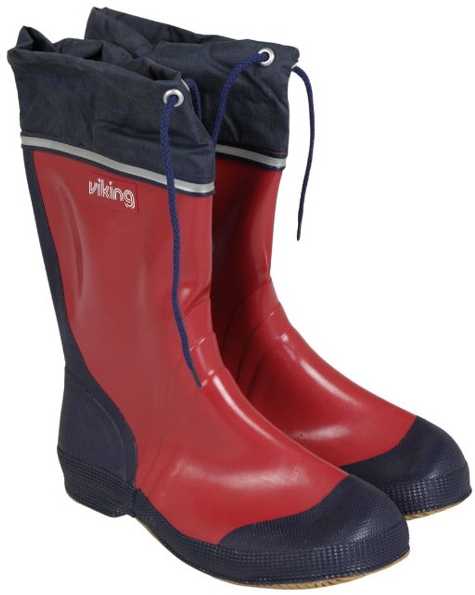 Rubberen kinderlaars-Antislip zool-Veterboord-Rood met blauwe rand-Maat 25-Waterdicht- Bootlaars