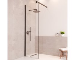 Lomazoo Douchewand Lima - 60x200 Cm - Inloopdouche Zwart - 8 Mm Helder Glas - Nano Coating Anti Kalk
