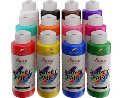 Farbello Acrylverf Set- 12 kleuren*120 ml., Sterk gepigmenteerde, Niet giftige verf op waterbasis, voor canvas, hout, steen, papier en metaal.