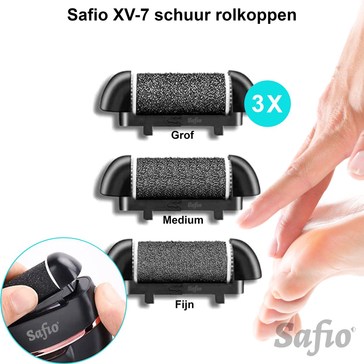 Bol.com XV-7 - 3X Vervangingsset Schuur Rolkoppen - Elektrische Eeltverwijderaar - Eeltvijl - Eeltrasp - Voetvijl Elektrisch- Ee... aanbieding