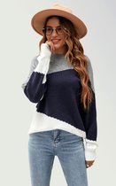 Marineblauwe en witte effen trui-top in grijs
