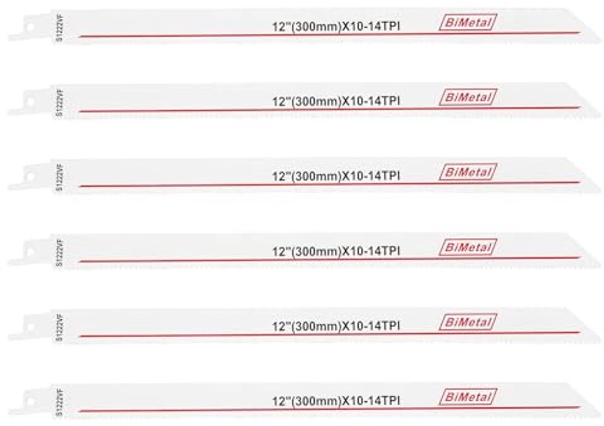6pcs S1222VF 300mm Bimetal Reciprocating Saw Blades Compatible with Bosch Compatible with Dewalt for Wood and Metal