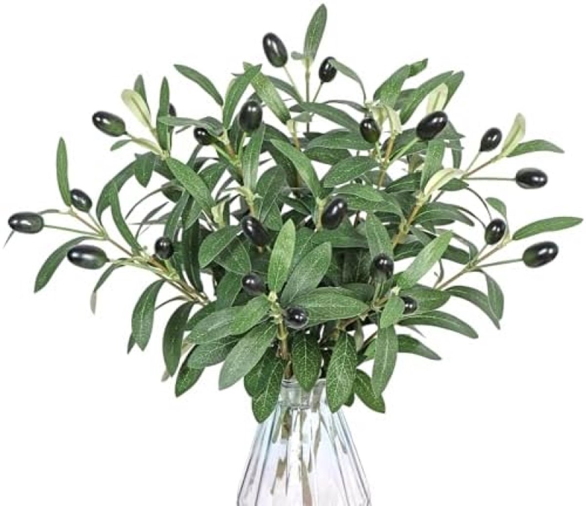 PromoHome Kunstmatige Olijftakken Set van 10 Stuks - Groene Kunstzijde Bladeren met Olijven - 30 cm Lange Stelen voor Vazen, Tafeldecoratie, Bruiloften en Huisdecoratie