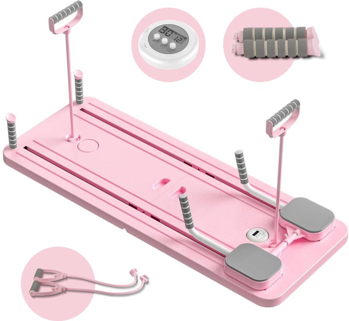 BALORS® Pilates board 10 in 1 - Opvouwbare Pilates Reformer - Buikspier & Oefenbord - Opvouwbare Pilates Set - Home Workout - Multifunctioneel Fitness Board - Pilatus Training - Set met Mat - Roze - BALORS® - €59,95