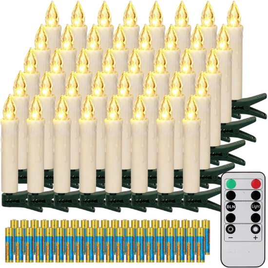 Kerstboom Kaarsen 40 LED Draadloos - Warm Wit - Met Afstandsbediening En Timer - Dimbaar En Flikkerend - Inclusief Batterijen - Waterdicht - Voor Binnen En Buiten Kerstdecoratie