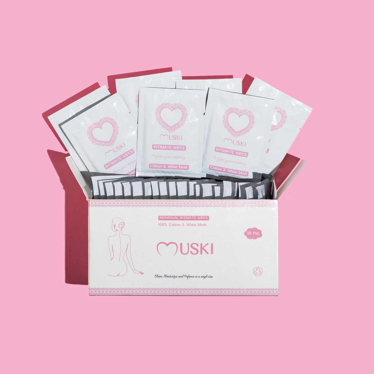 MUSKI - INTIEME REISDOEKJES PAK VAN 30 - Witte Tahara Musk
