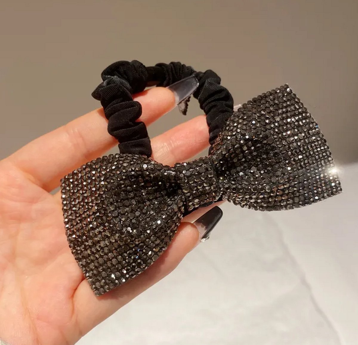 Haar elastiek strik glitter | zwart