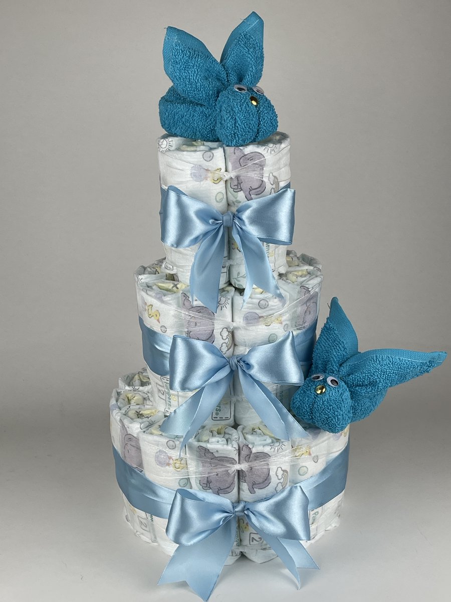 Chouette-Chouette | Luiertaart Jongen | Kraamcadeau | Geboorte Jongen | Babyshower | Konijnen Aqua blauw - Blauw