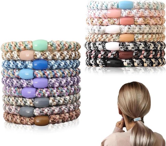 Allecto plus - Élastiques à cheveux pour femmes et filles - lot de 17 - élastiques à tresser sans métal - conviennent aux cheveux fins, épais et mi-longs - peuvent également se porter en bracelet