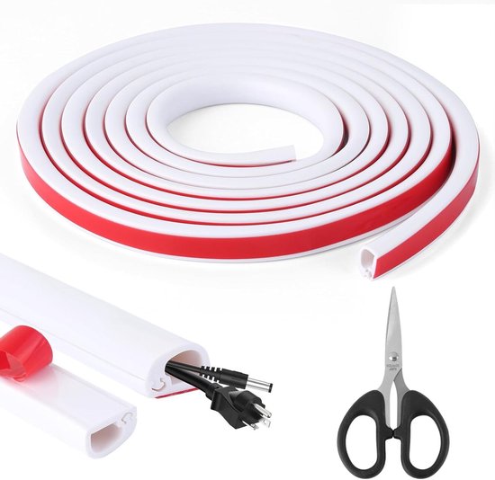 Allecto plus - Passe-câbles flexible autocollant, 3 mètres, blanc - Passe-câbles PVC pratique - Cache-câbles - Bande murale pour la protection des câbles