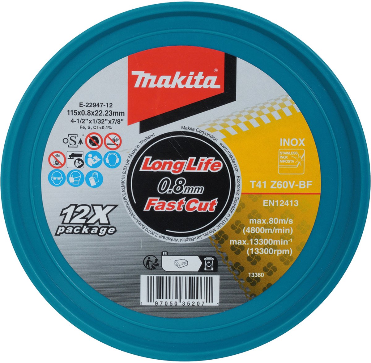 Makita Doorslijpschijf 115x0,8 mm INOX - E-22947-12