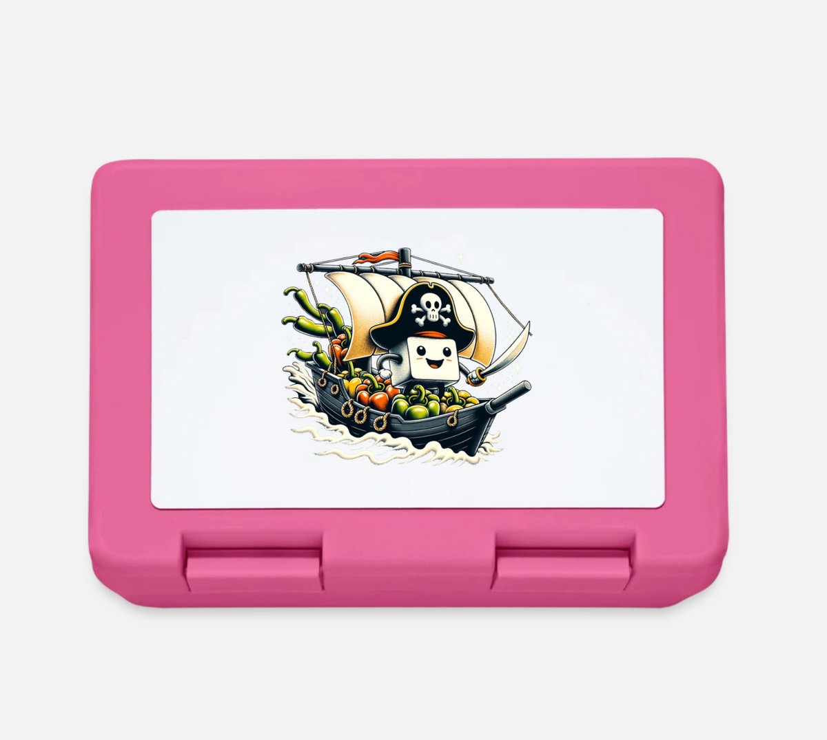 roze broodtrommel met tofu-kapitein design voor school - broodbakje