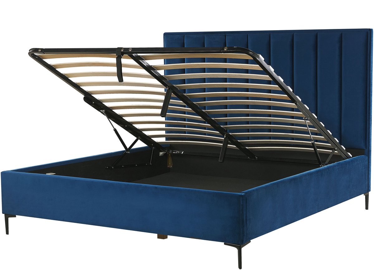 BELIANI SEZANNE - Bed met opbergruimte - Marineblauw - 180 x 200 cm - Fluweel