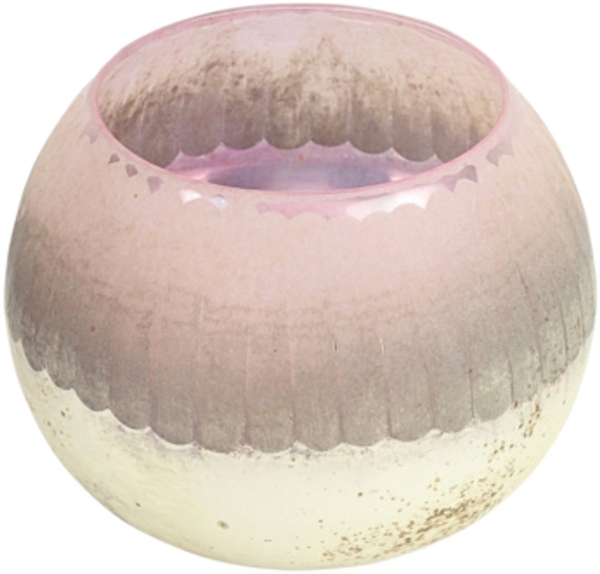 Countryfield theelichthouder Katica glas roze/antiek zilverkleurig M 10 cm roze zilver