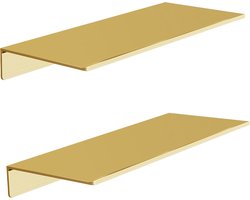 2 stuks - Zwevende plank - Lengte 30 cm - Metalen wandbevestiging - Decoratieve wandplank - Voor foto's, verzamelobjecten, vazen, knutsels, trofeeën - Goud