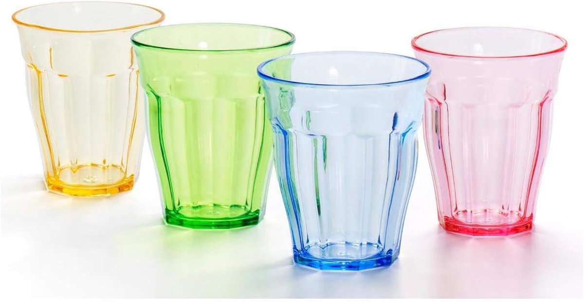 Cuhostki 4pcs Durable BPA-Free Portable Plastic Cup - Clear Tea Green Blue Red